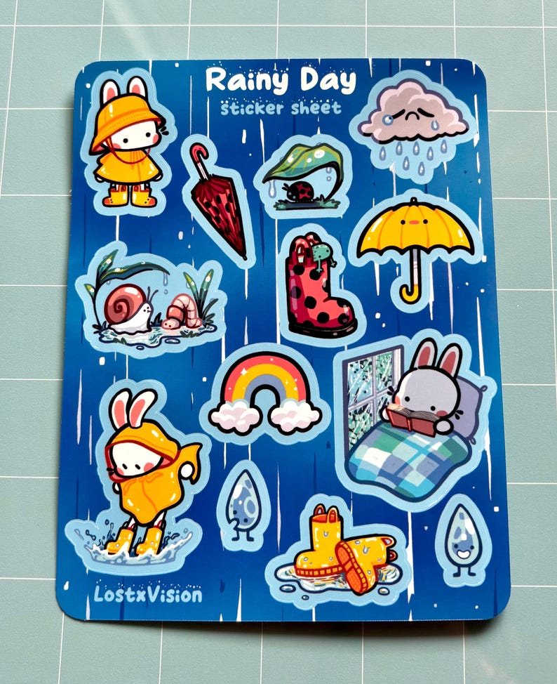 Rainy Day Sticker Sheet | Water Bottle Laptop Sticker | Journaling ...