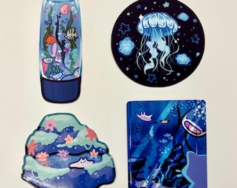 Aquarium scene sticker bundle | water bottle laptop sticker | journaling notebook sticker