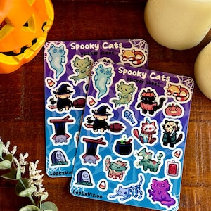 Spooky Cats Sticker Sheet | water bottle laptop sticker | journaling notebook sticker