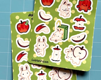 Apple Bunnies Sticker Sheet | water bottle laptop sticker | journaling notebook sticker