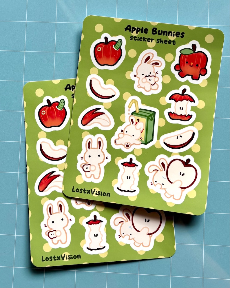 Apple Bunnies Sticker Sheet | Water Bottle Laptop Sticker | Journaling ...