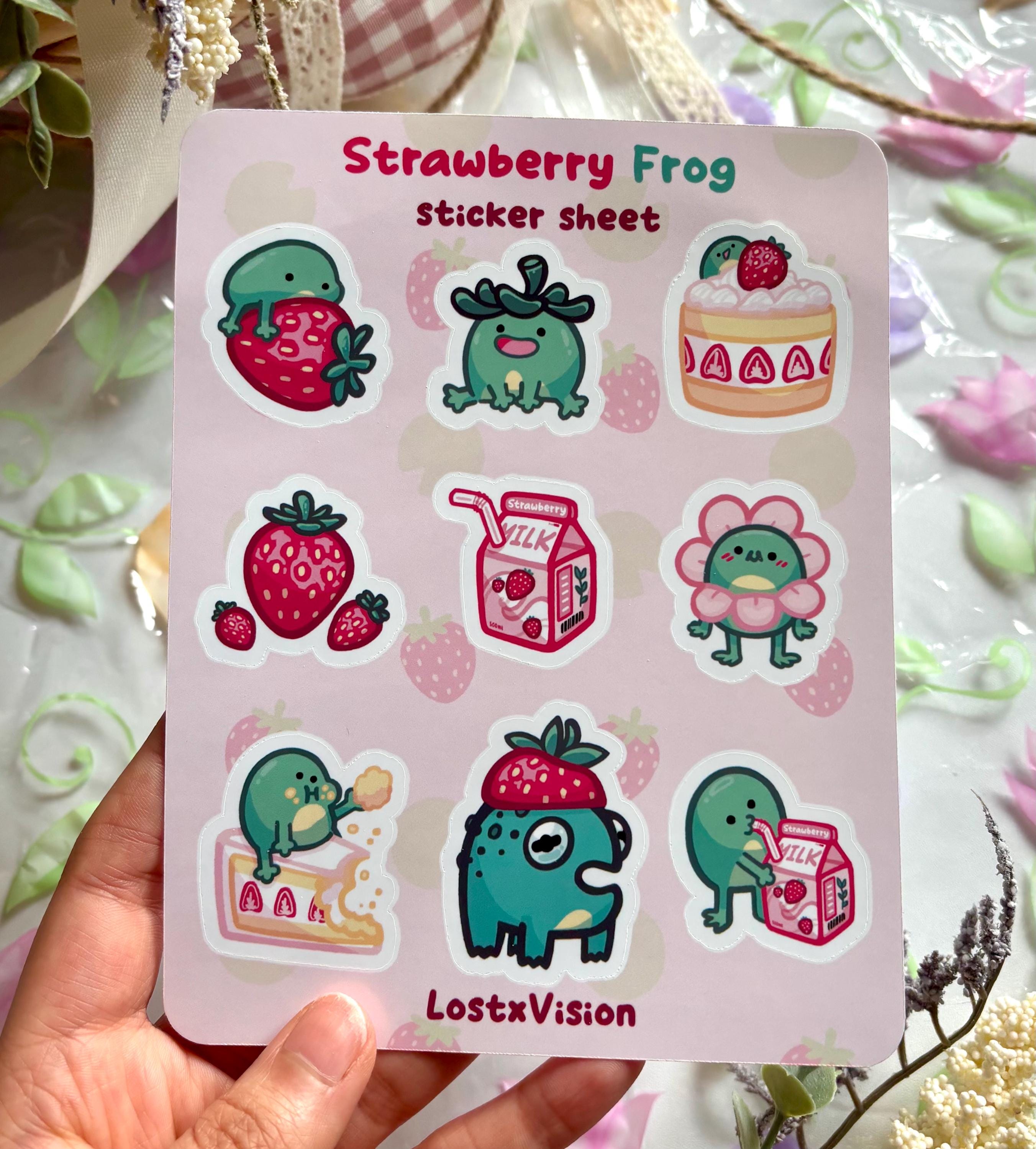 Strawberry Frog Sticker Sheet | Water Bottle Laptop Sticker ...