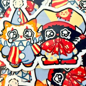 Crying kittens in clown costumes sticker | water bottle laptop sticker | journaling notebook sticker