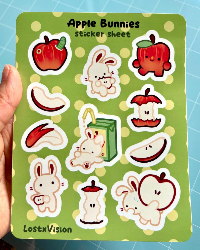 Apple Bunnies Sticker Sheet | Water Bottle Laptop Sticker | Journaling ...