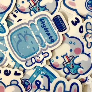Drink water / stay hydrated bunny sticker | water bottle laptop sticker | journaling notebook sticker