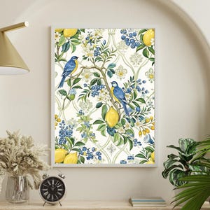 Decorazione da parete per cucina moderna | Illustrazione di frutta e strisce carine | Frutta luminosa stampabile | Download digitale