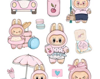 Labubu Digital Stickers,Cute Kawaii Cartoon Sticker Pack for iPad,Journaling,Procreate, Digital Download,Cute Cartoon Character PNG Planners