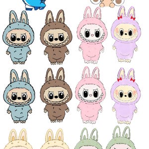 Pegatinas digitales Labubu, paquete de pegatinas kawaii para iPad, diario, Procreate, descarga digital, planificadores PNG con personajes de dibujos animados.