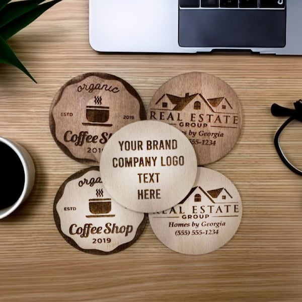 Promotional Customized Bulk Favors for Company Name Christmas Ornament, Coaster  Ornaments, Rustic Wood Favor and Anniversary Bash Party