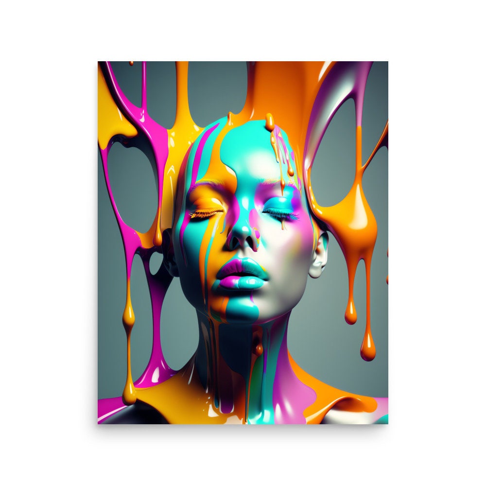 Modern Art Drip Paint Woman Poster Home Decor Artwork Abstract Face