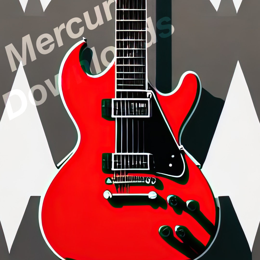 Red Gibson Guitar Printable Wall Art Digital Download High Quality File