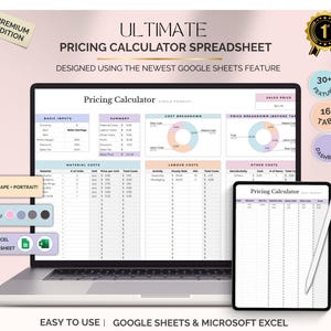 Ultimate Pricing Calculator Spreadsheet | Editable Google Sheets and Excel Template for Product Pricing, Cost Breakdown, Profit Margin