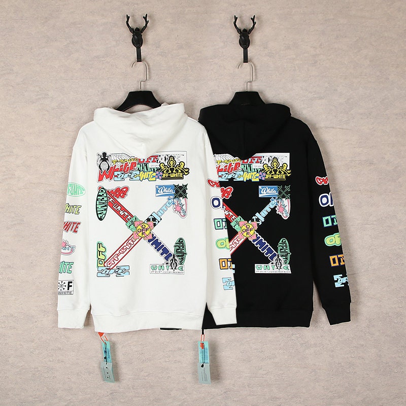 Off white Hoodie Colorful Graffiti Arrow Pattern Pullover   Etsy