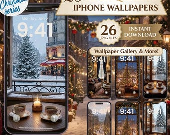Mega Christmas Phone Wallpaper Bundle - Vintage, Cozy Cabin, Nature & City Winter Backgrounds - Aesthetic Phone Android Lockscreen Set