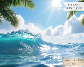 Tropical Sea Wave Digital Background (JPG Digital Download)