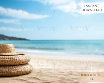 Tropical Beach Hat Digital Background, Sea Foam (JPG Digital Download)