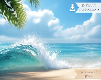 Digital Sea and Beach Background, Sea Backdrop, Sea Foam, Sunny, Tropical Beach, Waves, Mock Up, JPG Digital Download