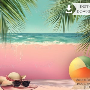 Wasserball Sonnenbrille Hintergrund, animierte Meer Hintergrund, Meer digitaler Hintergrund, Strand Wellen, tropischer Strand, Foto-Design, digitaler Download