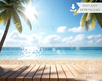 Digital Summer Background, Sea Backdrop, Sand Backdrop, Sunny, Tropical Beach, Photo Design, Mock Up, JPG Digital Download, Nature Clipart