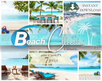 Digital Beach Background Collection, Sea Digital Background, Digital Background Pack, Tropical Beach, Photo Design, JPG Digital Download