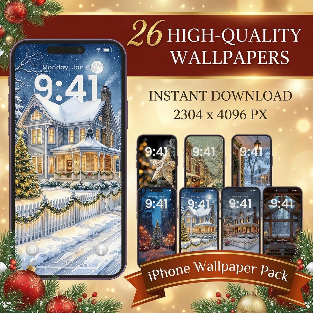 Mega Christmas Phone Wallpaper Bundle - Vintage, Cozy Cabin, Nature
