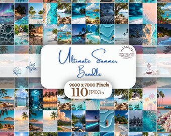 Summer Beach Digital Backgrounds Bundle, 110 JPGs (9600x7000) (Digital Download)