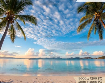 Tropical Paradise Beach Print, Palm Tree Wall Art, Ocean Sunset Decor, Coastal Printable Download, JPEG digital Download