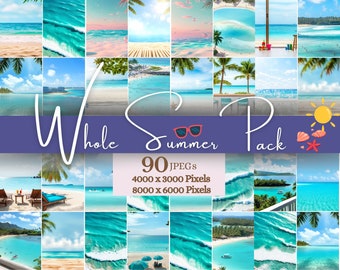 Paquete de verano completo // Fondo digital // Telón de fondo // JPG de verano // Descarga digital // Playa // Foto de archivo // Diseño de foto
