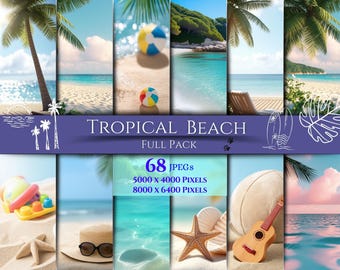 Paquete completo de playa tropical // Fondo digital // Fondo // JPG de verano // Descarga digital // Playa // Foto de archivo // Diseño de foto