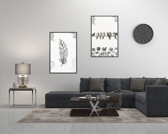 Vogels Print, Minimalistische Nature Art Print, Nordic Wall Art, Flock of Birds Print, Blue Art Print, Abstract Scandi Home Decor, 2zip bestanden