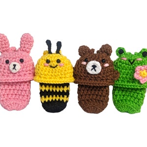 Lip balm holder keychain, Crochet pouch, Crochet bee, frog, bear and bunny keychain holder, Holder for lip balm, lighter and keys