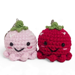 Crochet Strawberry Octopus Keychain