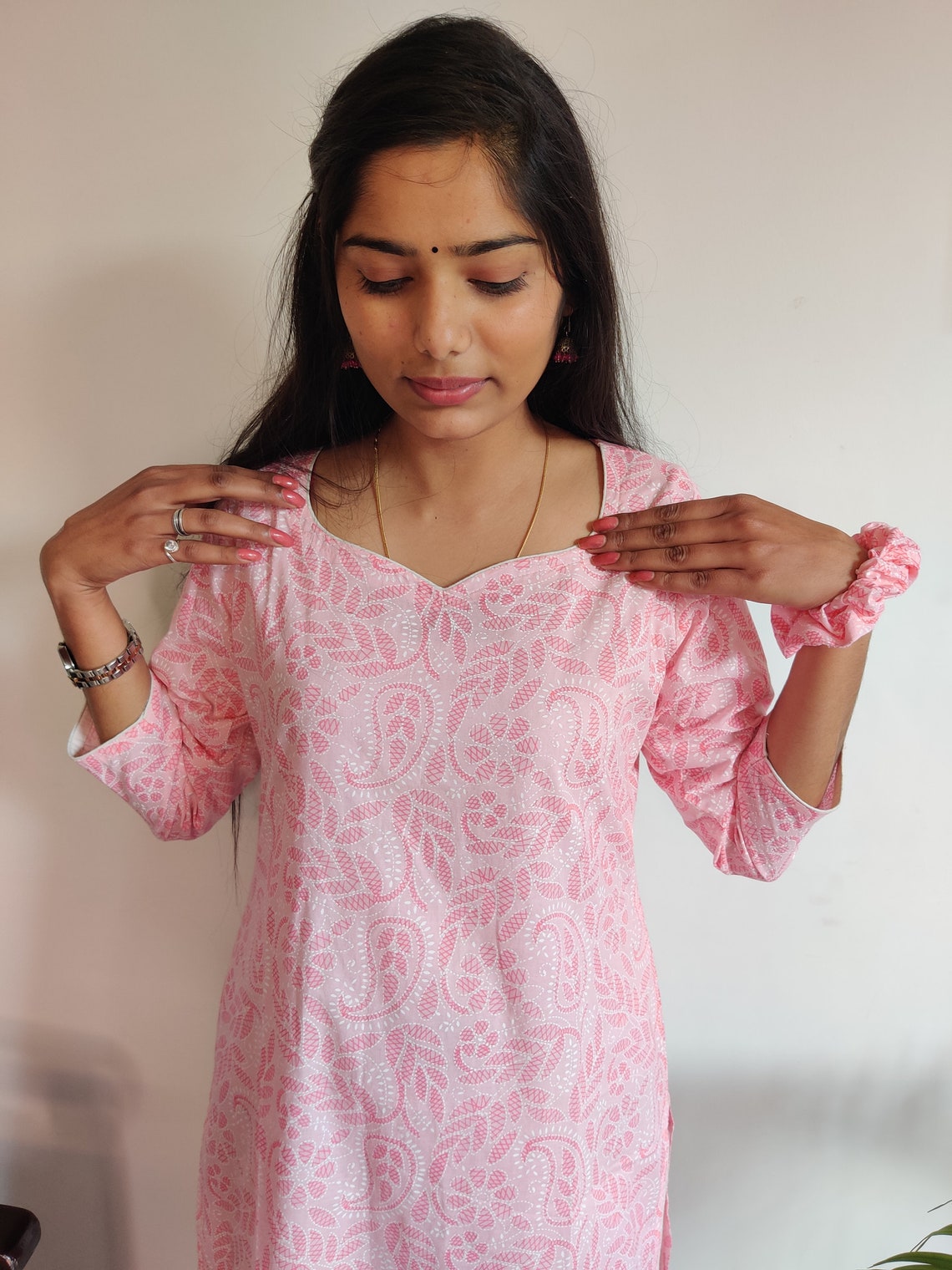 Pink Khadi Cotton Straight Kurta Etsy Canada