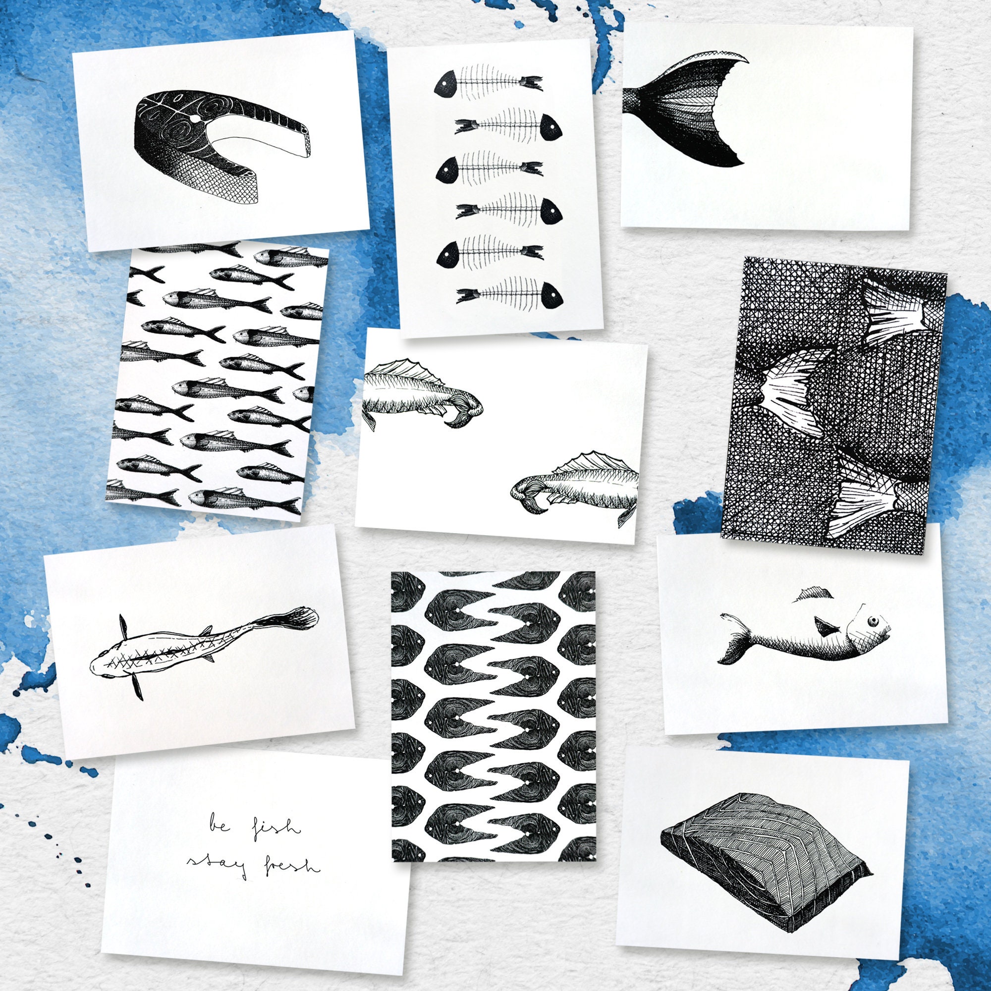 11 Fishy Postcards – Set - Etsy