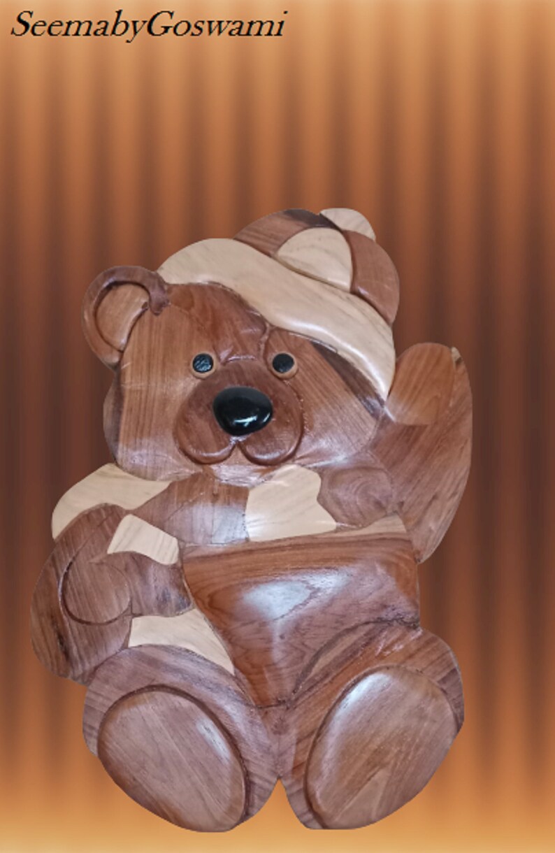 Beautiful Wooden Teddy Bear, Wall Hanging Art, Modern Art, Wall Decals