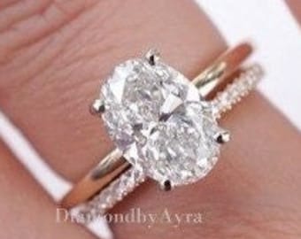 3 CT Oval Cut Moissanite Engagement Ring Set Moissanite Bridal Set 14K Yellow Gold Wedding Ring Set Anniversary Gifts For Wife Pave Set Ring