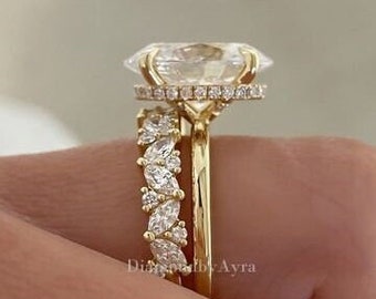 Set di anelli di fidanzamento in moissanite con taglio ovale da 3 CT Set da sposa Set di anelli di nozze in oro massiccio 14k con taglio marquise vintage Art Deco Regali di anniversario