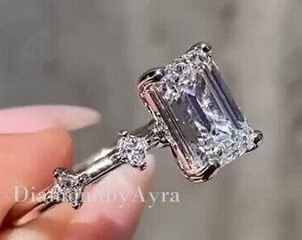 2.5 CT Emerald Cut Engagement Ring Emerald Cut Moissanite Ring 14K Solid Gold Unique Wedding Ring Anniversary Ring Gifts For Her