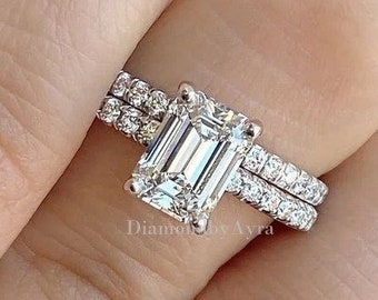 14K White Gold Anniversary Ring Set Emerald Cut Moissanite Wedding Ring Set Gift for Her Diamond Ring Promise Ring Anniversary Gift