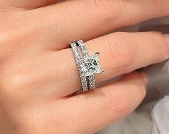 2 CT Princess Cut Moissanite Wedding Ring Set Engagement Ring Set 14K Gold Bridal Ring With Matching Band Anniversary Ring Set Gift For Her