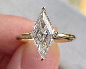 1.5 CT Anillo de compromiso de moissanita de corte de pastilla único Anillo de oro solitario en forma de cometa Anillo de bodas de diamantes Anillo de propuesta Anillo de promesa para ella