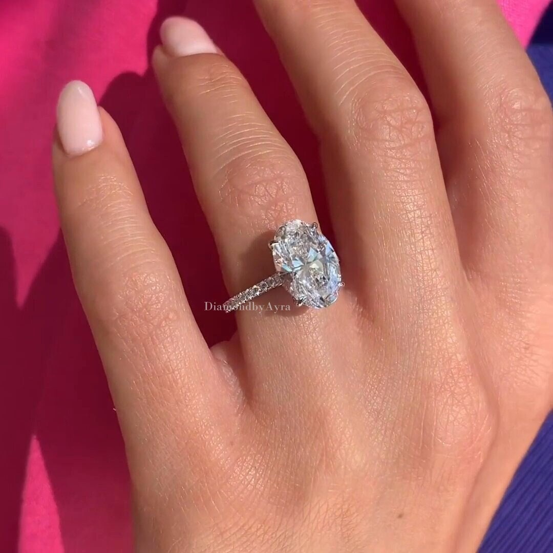 3 CT Oval Cut Moissanite Engagement Ring 14K Solid Gold Ring Oval With ...