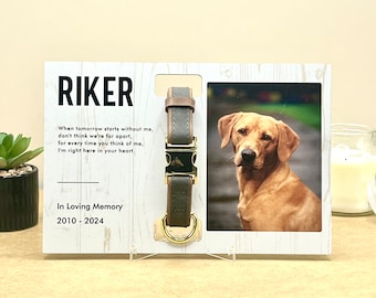 Custom Pet Memorial Collar Standing Frame With Photo, Pet Photo Print Collar Holder, Loss of Dog Memorial Keepsake For Gift, Paw Prints