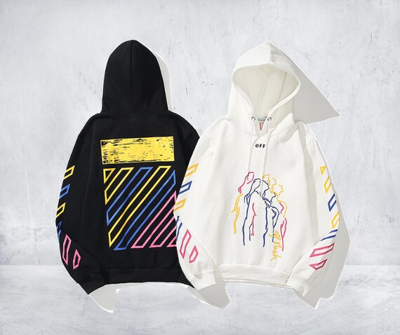Off-white Hoodie Color Line Figure Fleece Hoodie Hoodie Men - Etsy
