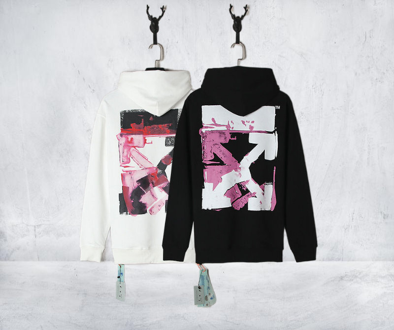 Off-white Hoodie Flame Print Graphic Pullover Cotton Hoodie 