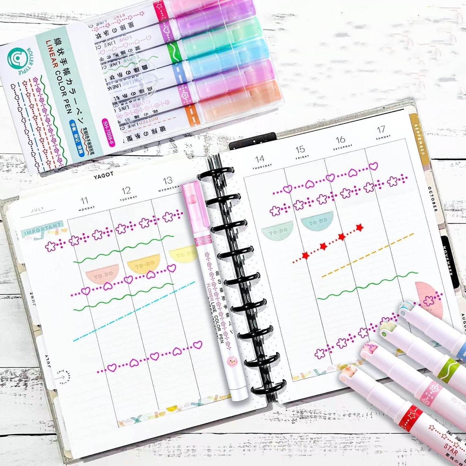 6 Colour Liner Roller Markers for DIY Craft Projects Creative Writing ...