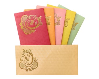 Metallic Shagun envelopes Pack of 24 - 4 Envelopes each of 6 Vibrant colors with Gold leaf foil printing (Single Color Check in Variations)