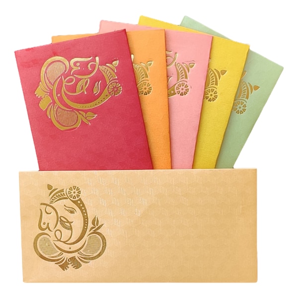 Enveloppes métalliques Shagun Lot de 24 - 4 enveloppes de 6 couleurs vives chacune avec impression feuille d'or (Vérification d'une seule couleur dans les variations)