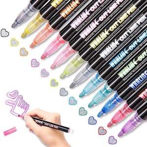 12 Colors Self Contour Metallic Markers, Permanent Marker Craft