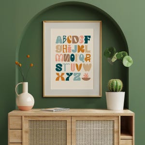 Druckbares Englisches Alphabet Poster Coole Farben ABC Poster Montessori Vorschulplakat Klassenzimmer Alphabet Großbuchstaben Modernes Klassenzimmer